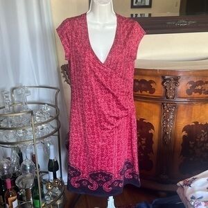 Athleta Red Paisley Nectar Faux Wrap Sleeveless Dress, Size M